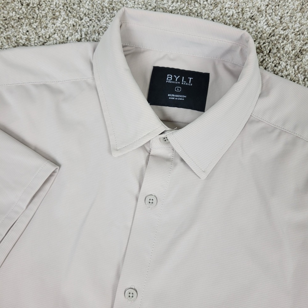 BYLT Premium Basics Mens Large Solid Tan Performance Stretch Button Up SS